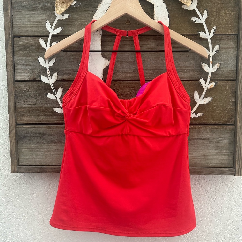 Title Nine Pink and Red Twist front tankini tank top 34D